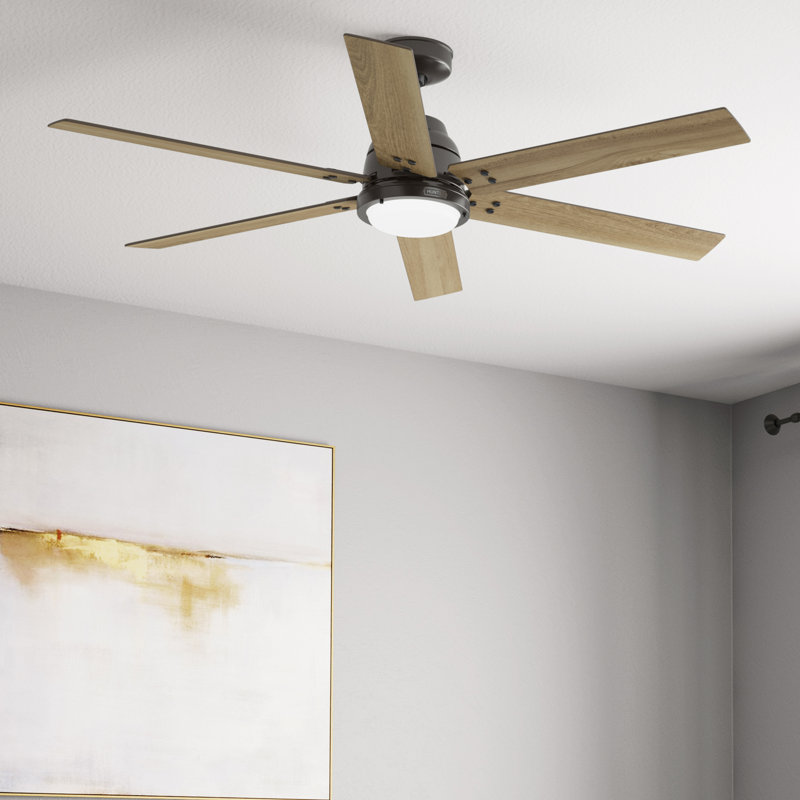 Gravity 6 - Blade Ceiling Fan with LED Light Kit and Handheld Remote and Wifi Smart Fan, Golden Maple, 60"