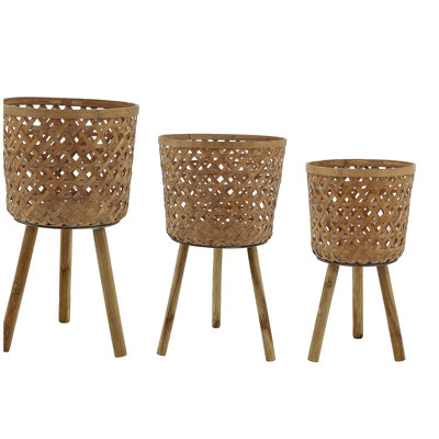 S / 3 POTS À BAMBOU 11/13/15 po NATUREL