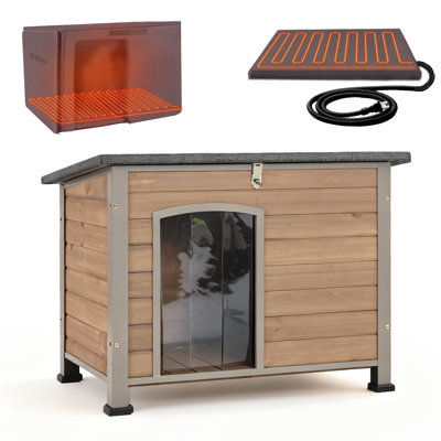 Large Heated Dog House Outdoor Insulated Dog House Weatherproof Dog Kennel with Thermostat-Controlled Heating Pad, 6-Sided Thermal Liner, Chew-Proof Metal Frame for Large Dog Breeds