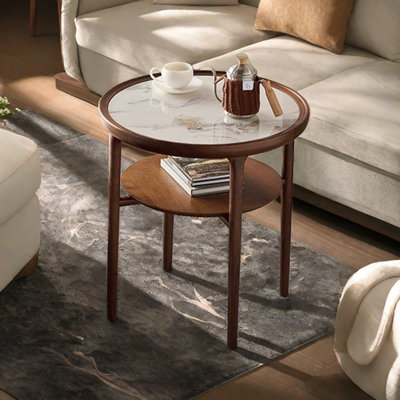 Table basse en noyer noir et pierre