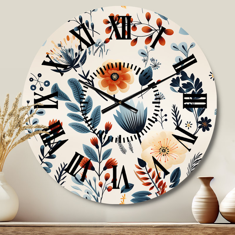 Horloge murale Nordic Blue Bloom, Médium