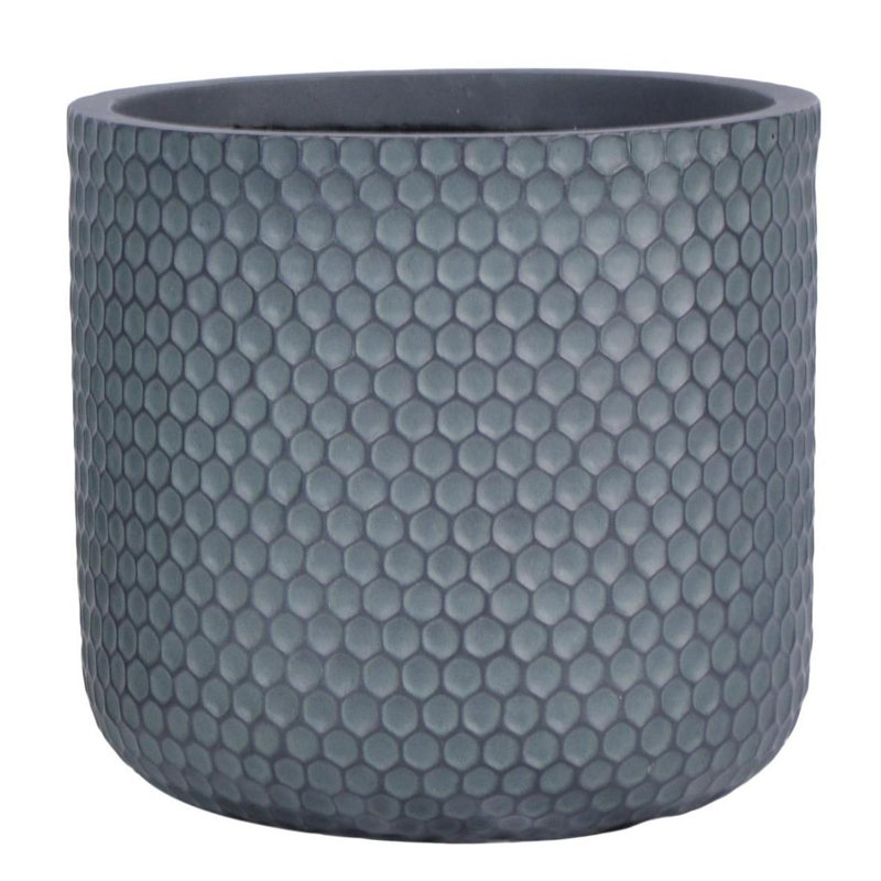 Concrete Effect Frostproof Outdoor Plant Pot, Garden Flower Pot, Round Garden Planter with Drainage Holes, Green Grey Planter with Honeycomb Pattern