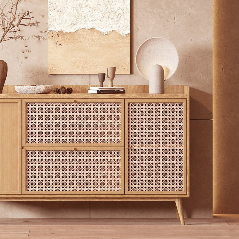 Buffet décoratif en bois massif de style Wabi Sabi, H 35,43 po x l 55,12 po x P 13,78 po