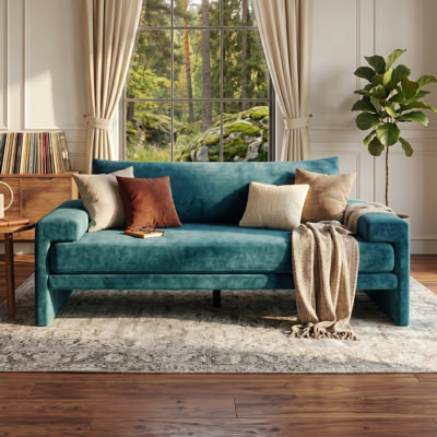80.7" Green Chenille 3-Seater Sofa - Wide Armrests, Thick Cushion & Ergonomic Back Support