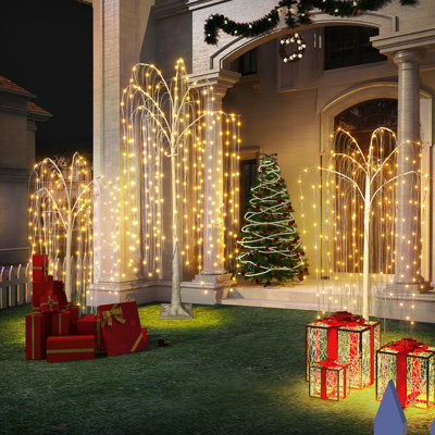 3 Pieces LED Lighted Artificial Willow Christmas Tree
