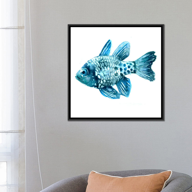 « fish ii », impression sur toile, H 18 po x l 18 po x P 1,5 po, Toile avec cadre flottant noir, Pas de tapis