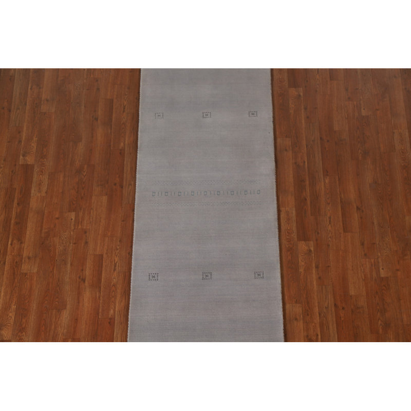 Grey Wool Gabbeh Oriental Runner Rug 3x8