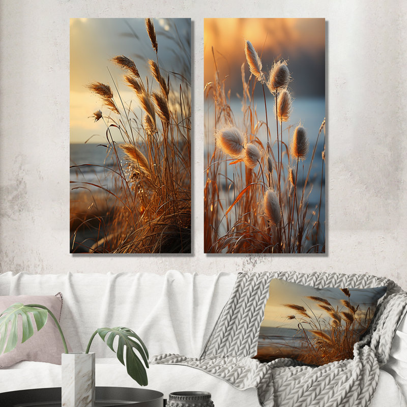 «Beachgrass Sunset Nature Herbs», ensemble de 2 reproductions d'art mural en métal, H 28 po x l 24 po