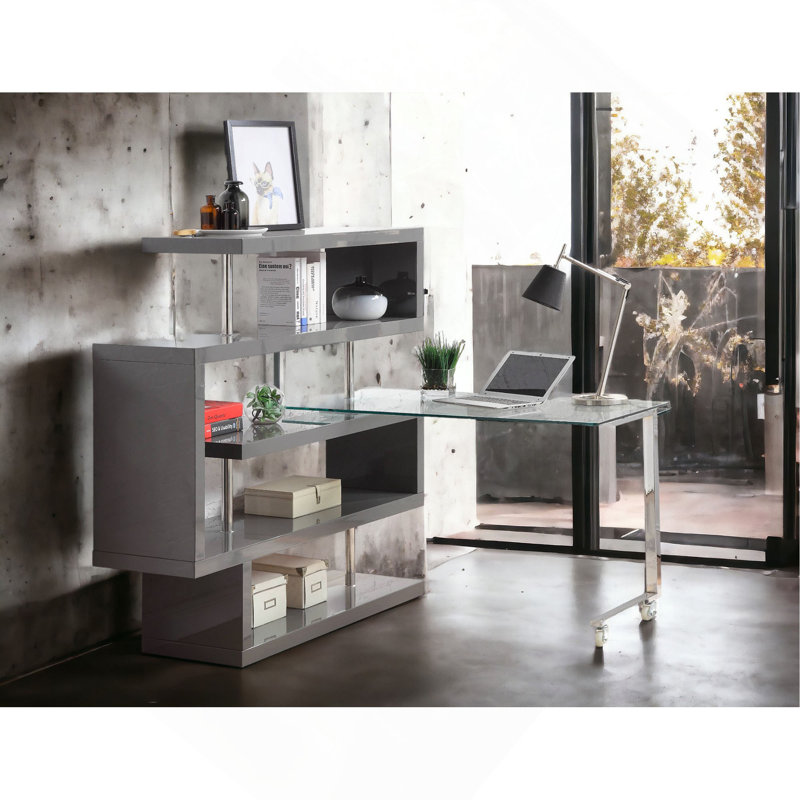 Bureau d'écriture moderne et polyvalent avec tablettes pour un espace de travail efficace, Gris
