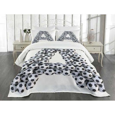 Ambesonne Letter a Bedspread Set Soccer Balls Capital Black White -  bed_46396_queen