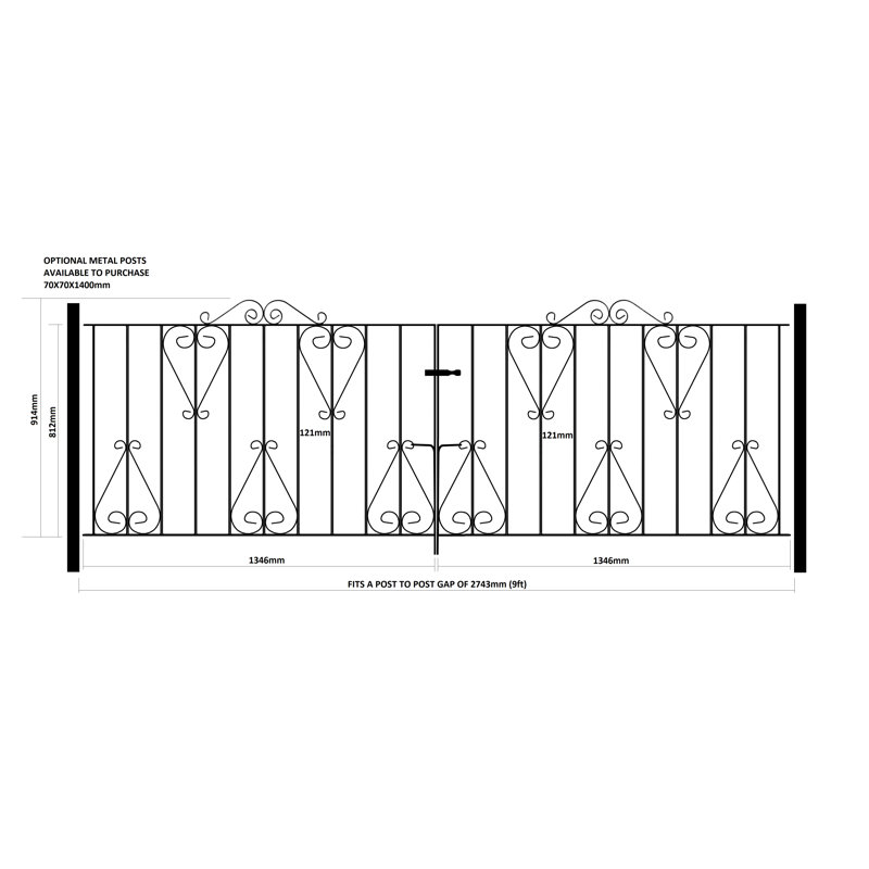 Suez Scroll Metal Driveway Gate 91cm High, 274cm W X 91cm H