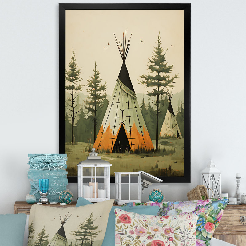 «Green Native Tipi Serenity In Nature II», impression sur toile encadrée, H 32 po x l 16 po x P 1 po, Cadre photo noir