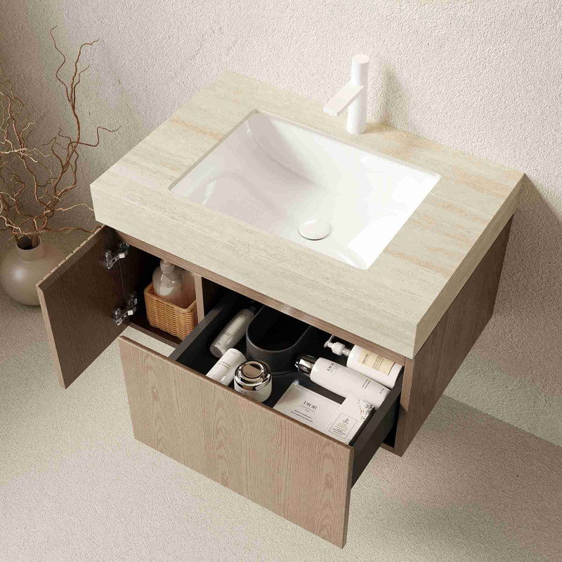 Meuble-lavabo moderne flottant, Brun pâle, 30", Beige