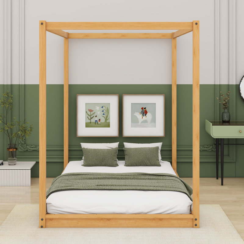 Canopy Platform Bed with Support Legs, Queen, Natural