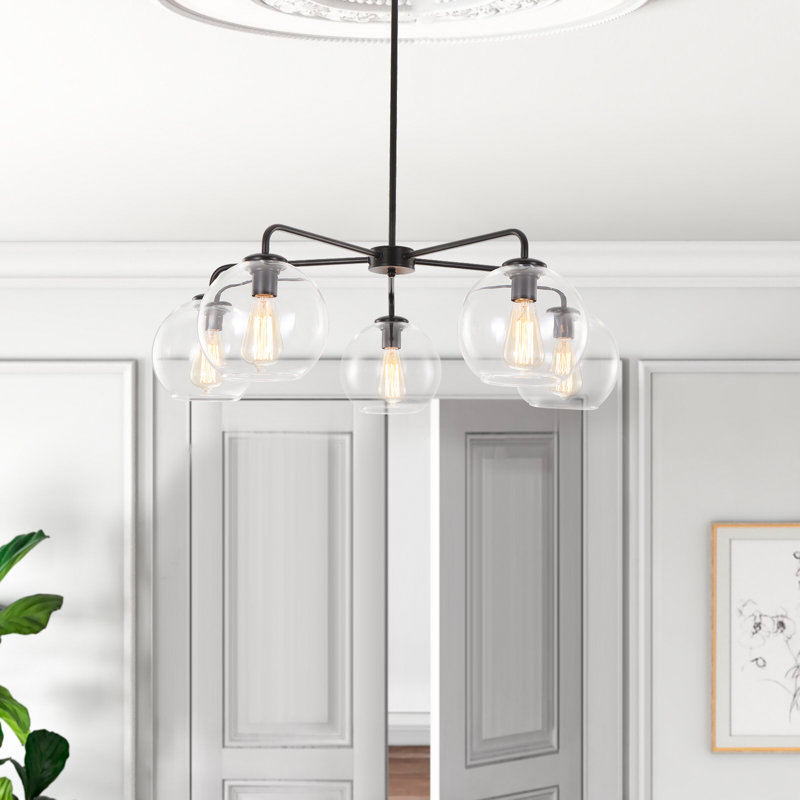 Royelle 35" W 5-Light Dimmable Sputnik Chandelier with Glass Shades , Black