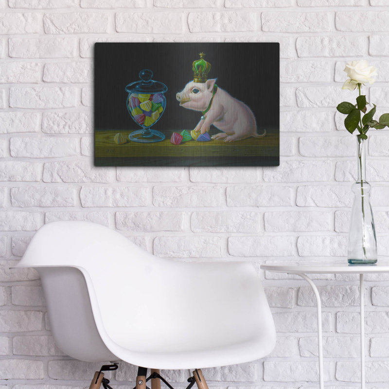«The Piglet With The Berlingots» par Valery Vecu Quitard, art mural en métal, H 16 po x l 24 po