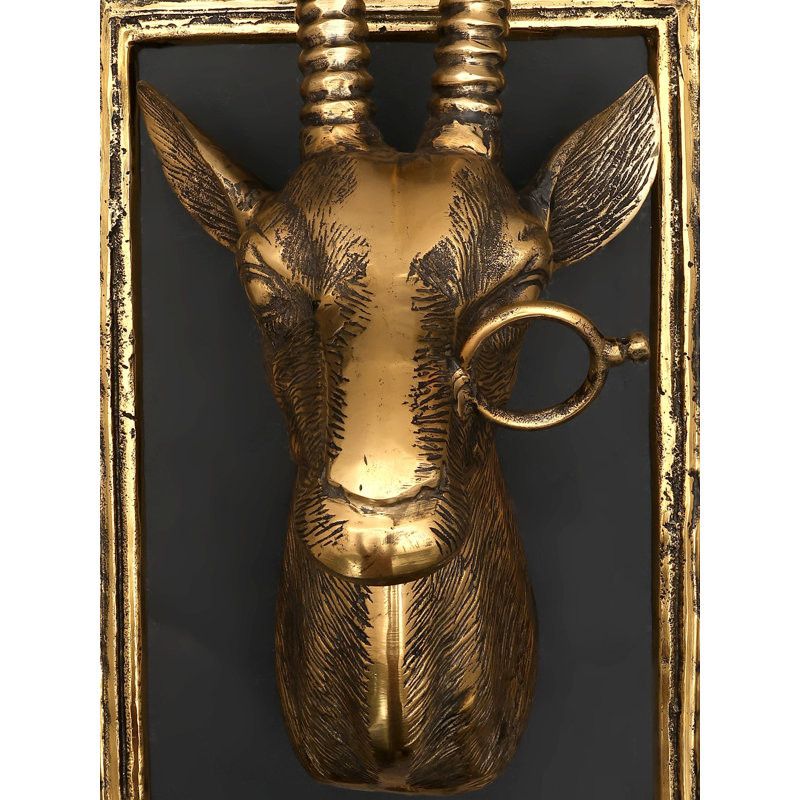  Décoration murale tête de cerf en laiton 23 po avec cadre, fixation murale animal rustique