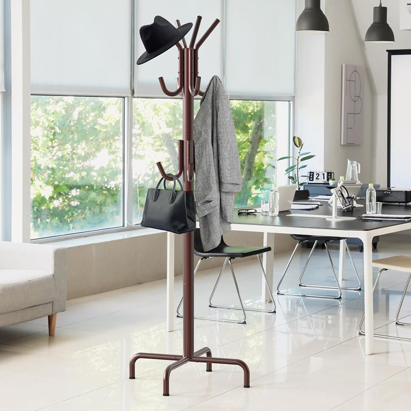 Freestanding Coat and Hat Rack, Bronze Clothes Organizer with Multiple Hooks