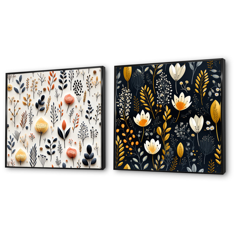 Ensemble de 2 impressions murales sur toile florales, Cadre noir, H 36 po x l 73 po x P 1,5 po