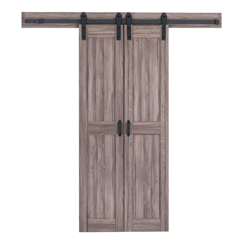 Duplex 36'' x 84'' Solid + Manufactured Wood Paneled without Installation Hardware Kit Barn Door, Taupe