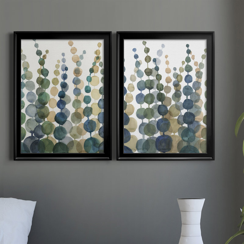 «Pompom Botanical I», ensemble de 2 peintures sur toile encadrées, H 24,5 po x l 18,5 po x P 1 po, Noir