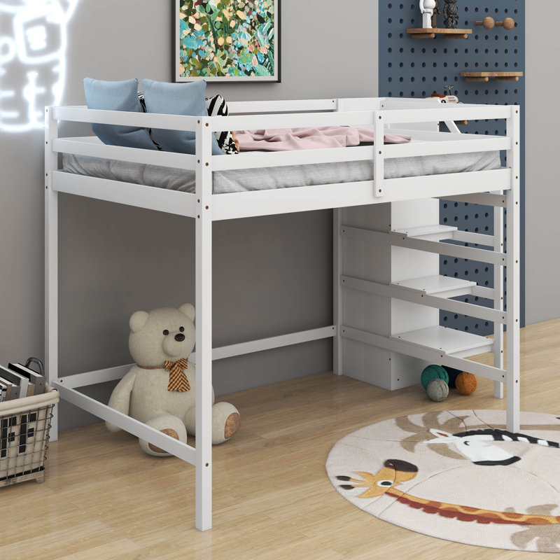 Lit mezzanine double avec garde-robe, Blanc