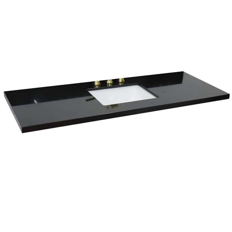 Tangular 61'' Granite Single Bathroom Vanity Top with Sink, Black Galaxy Granite