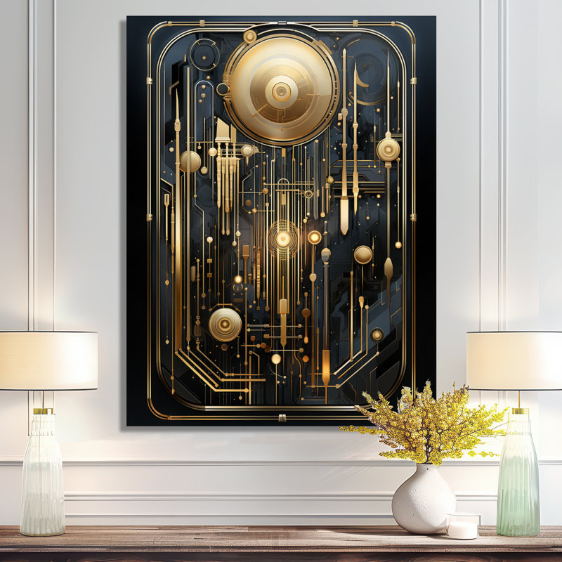 Art nouveau lune dorée - art mural paysage urbain, Toile tendue, H 20 po x l 12 po x P 1 po