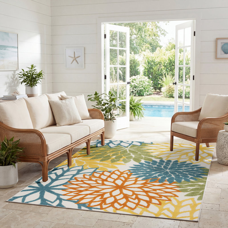 Tapis intérieur / extérieur floral Armone, Rectangle 9 pi x 12 pi