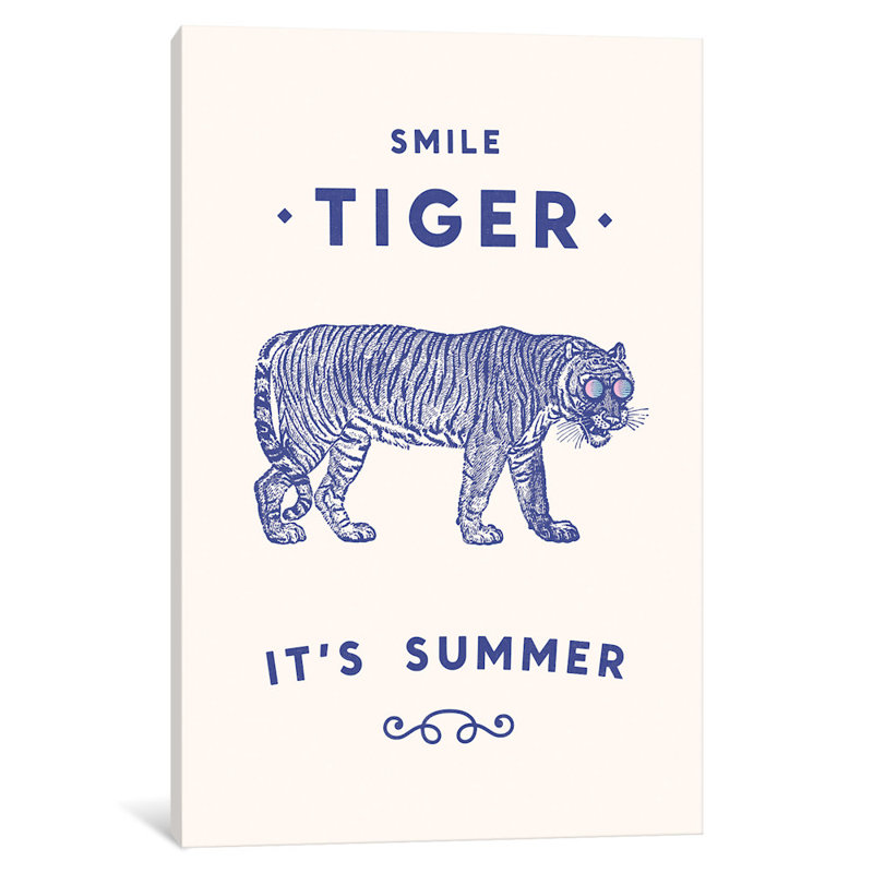 « sourire tiger summer is here », impression sur toile tendue, H 12 po x l 8 po x P 0,75 po