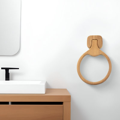 Cleaburn Natural Solid Teak Wood Wall Mount Towel Ring