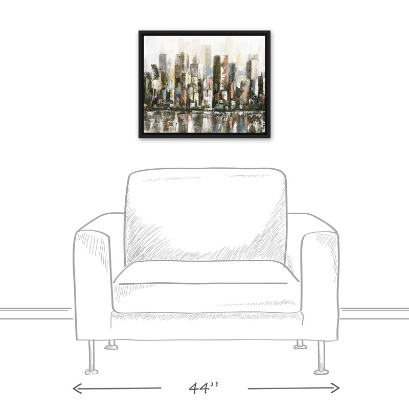 Paysage urbain réfléchissant - Peinture, Toile à cadre flottant noir, H 17,75 po x l 21,75 po x P 1,75 po