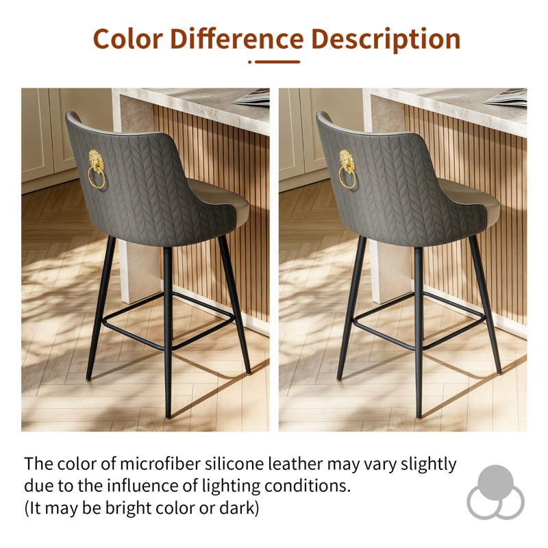 Bar Stool Upholstered Counter Height Bar Stool With Lion Knocker Breakfast Swivel Bar Chair For Kitchen Island, Grey, 1