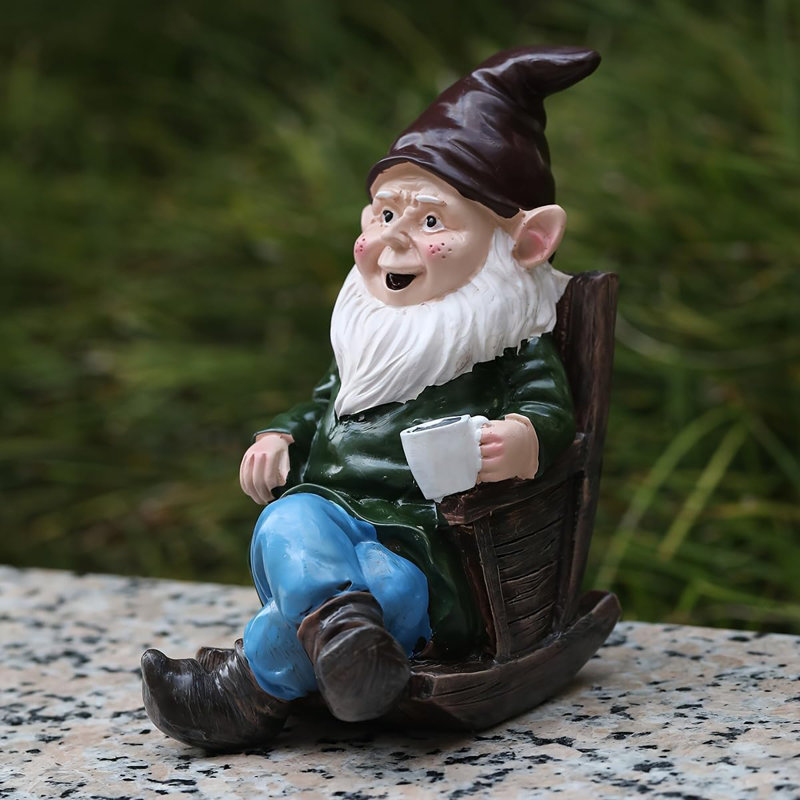 Décoration de statue de gnome de jardin sans visage buvant du café, ornement de figurine pour la cour intérieure / extérieure (brun)