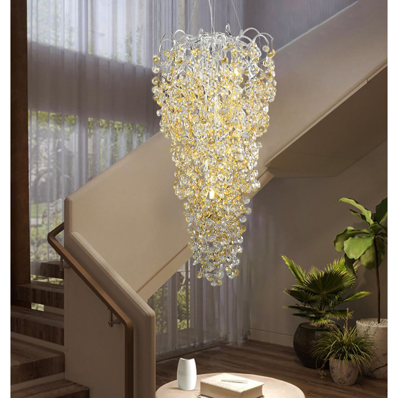 Luminaire suspendu en argent avec lustre d'escalier 40inche