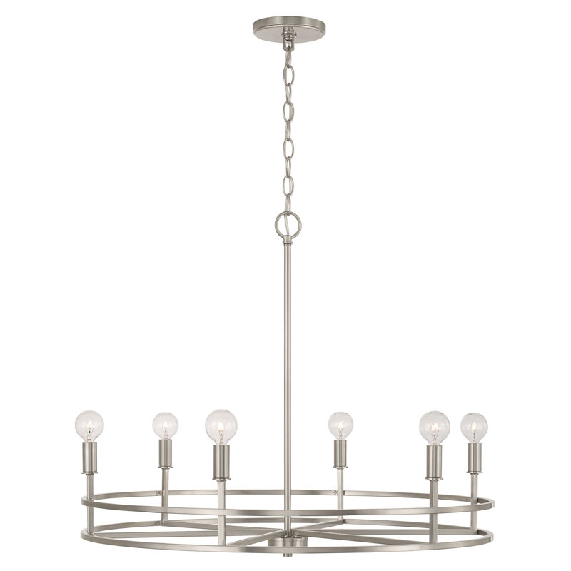 6 - Light Dimmable Geometric Chandelier, Brushed Nickel