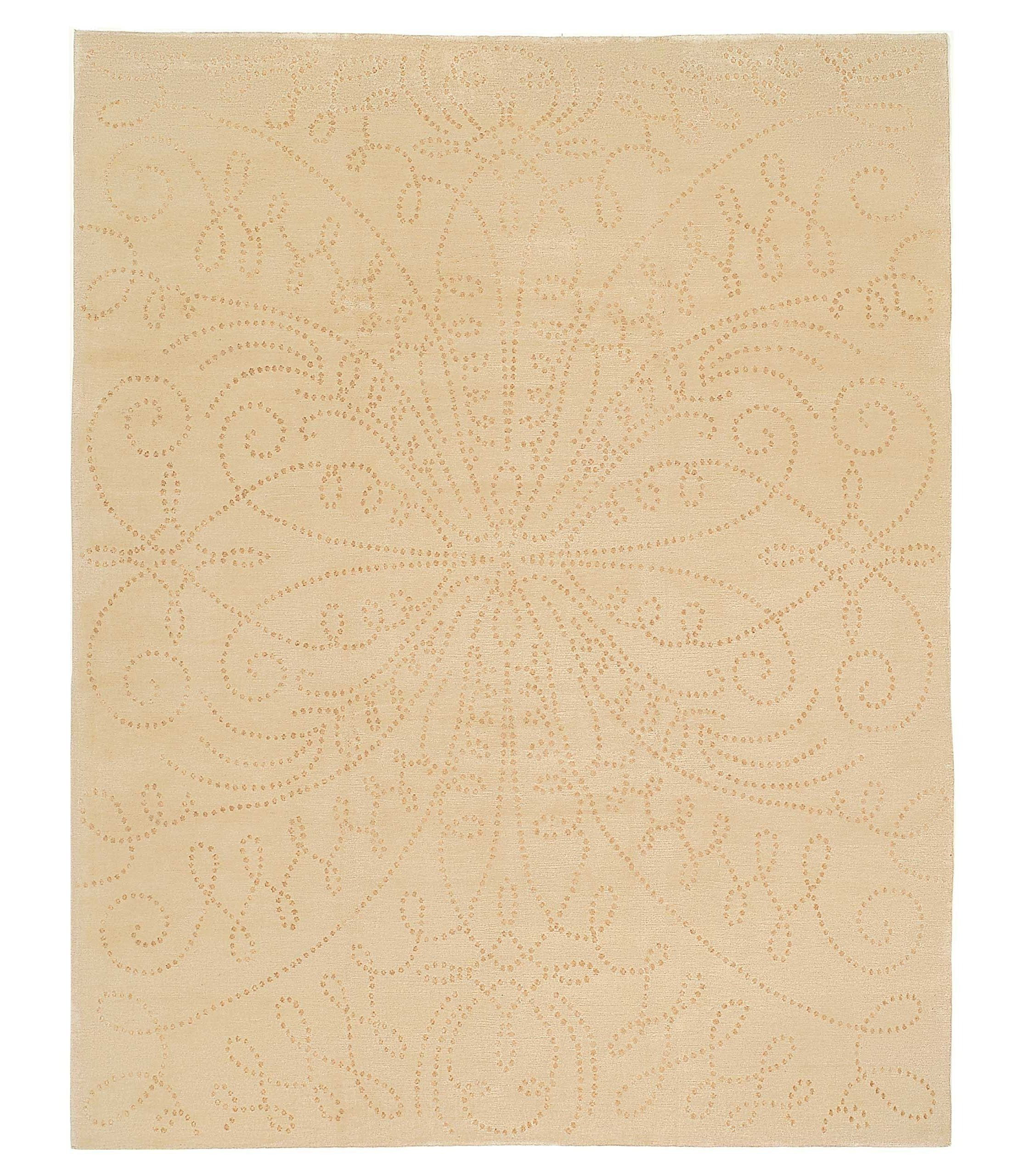 Theda Rug Tufenkian Tiara Floral Hand Knotted Wool/Silk Beige/Neutral Area Rug ...