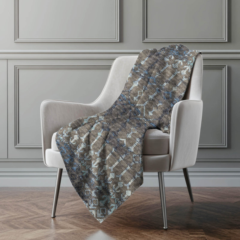 Addison Machine Washable Sherpa Boho Throw Blanket, Mink Geometric