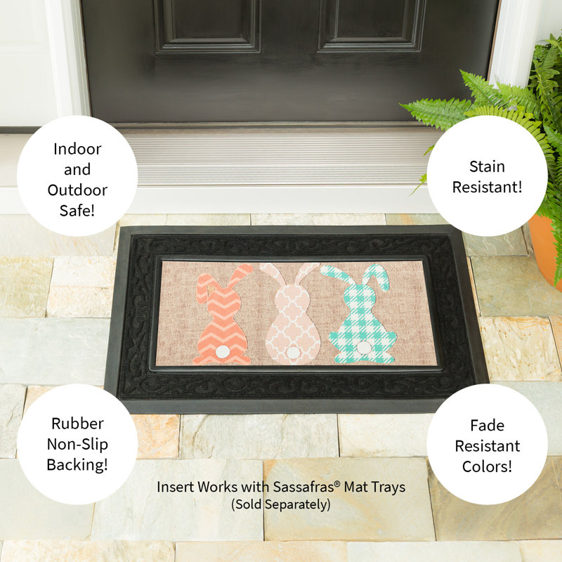 Spring Holidays Pattern Bunnies Burlap Sassafras Switch 22 in. x 10 in. Non-Slip Outdoor Door Mat