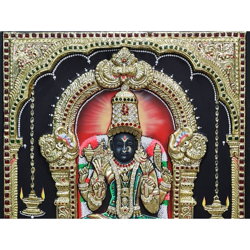 Déesse Kamakshi Tanjore, peinture | Couleur naturelle avec travail doré