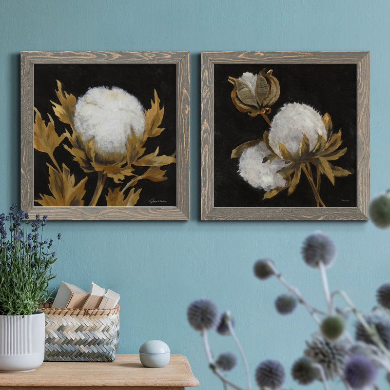 Cotton Balls I - Ensemble de 2 reproductions d'art sur toile, H 17 po x l 34 po x P 1,5 po, Encadré gris