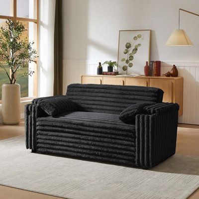 Black Corduroy Sofa Bed with Pull Out Bed