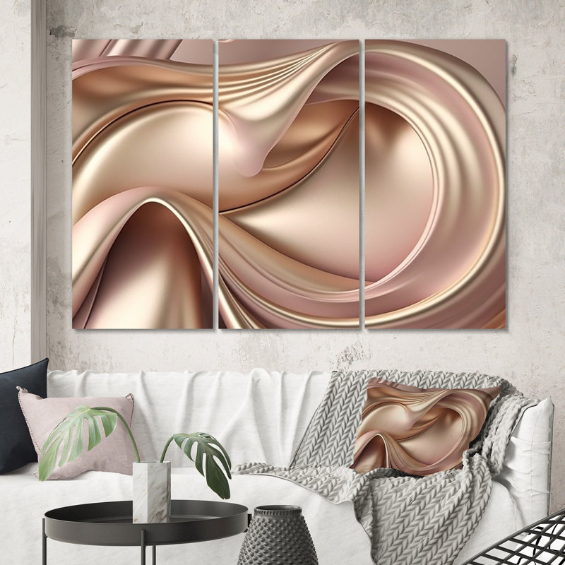 Luscious liquide or en rose et taupe VI - impression sur toile 3 pièces, H 28 po x l 36 po x P 1 po, Toile tendue