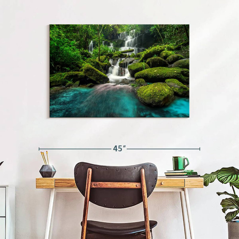 Forest Waterfall Scene, 26" H x 39" W