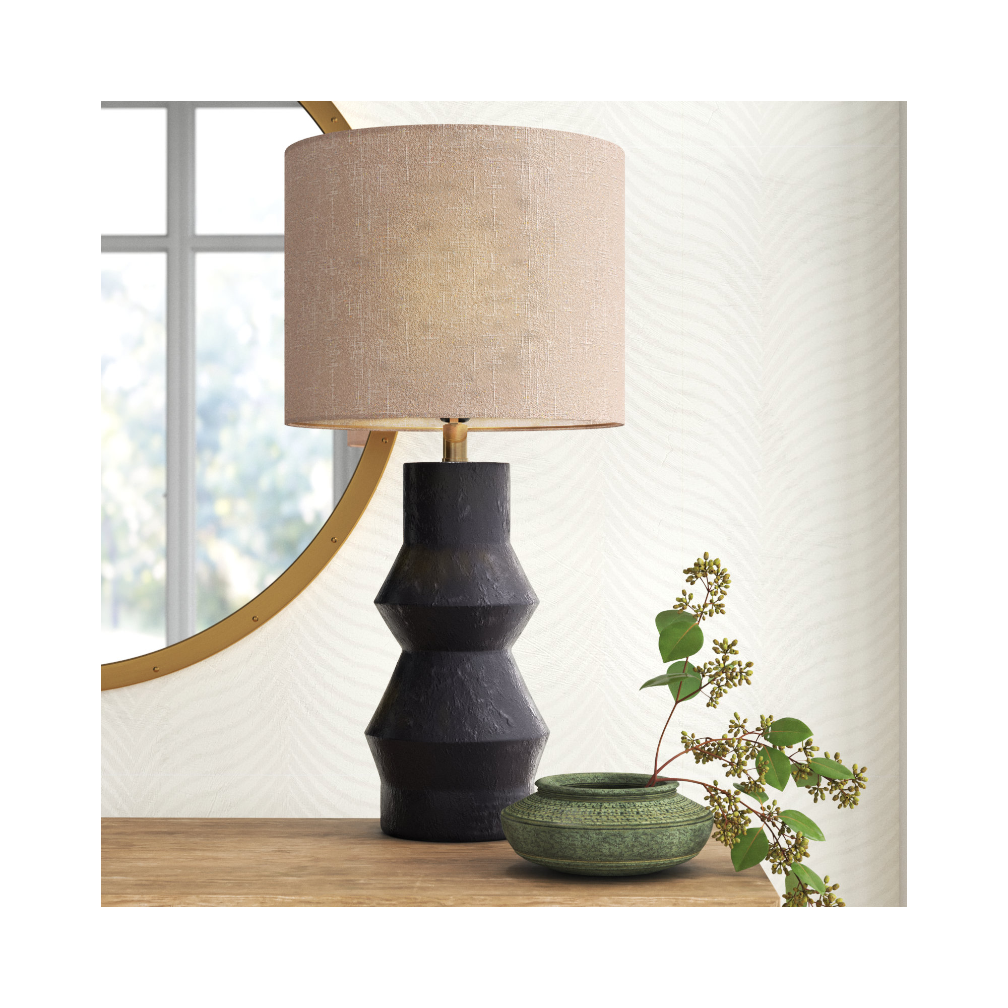 Jefferson Ceramic Table Lamp, Black, Light Brown