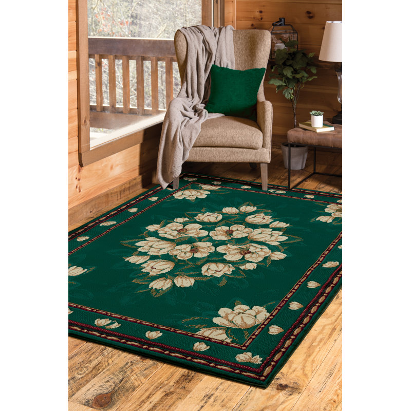 Tapis vert à motif floral Aguilar, Rectangle 5 pi 3 po x 7 pi 6 po