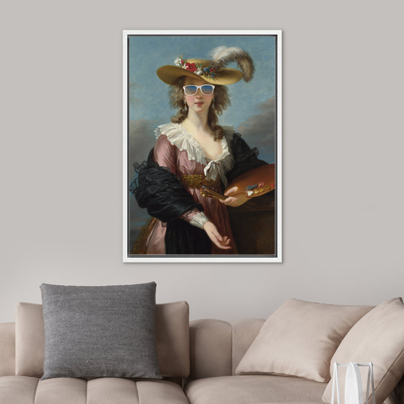 "Lunettes de soleil à chapeau de plumes", Cadre flottant blanc, H 36 po x l 24 po