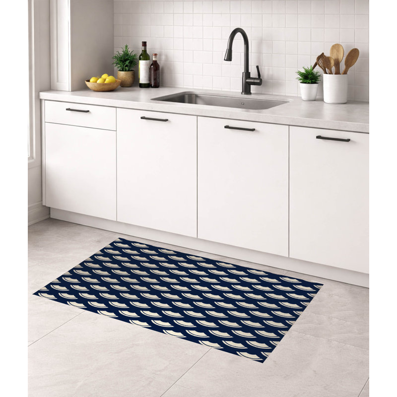 Tapis de cuisine japonais, Bleu marine foncé, Rectangle 5 pi x 7 pi