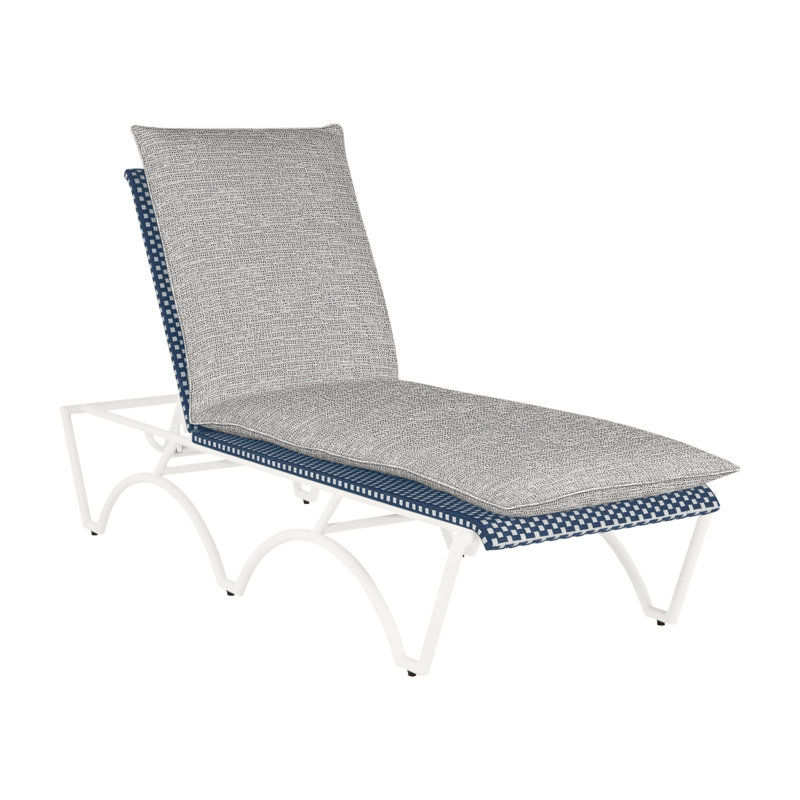 Savoy 81" Long Reclining Single Chaise with Cushions, Welt, Indigo Velvet, Chalk/White/Navy