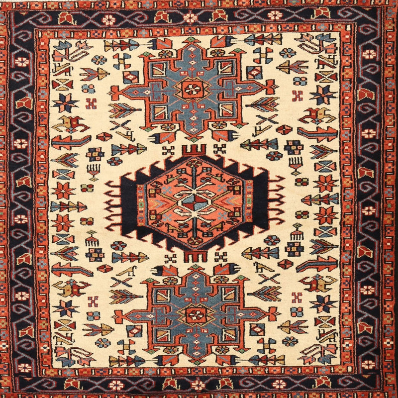 Tapis oriental rouge / crème, Carré 6 pi